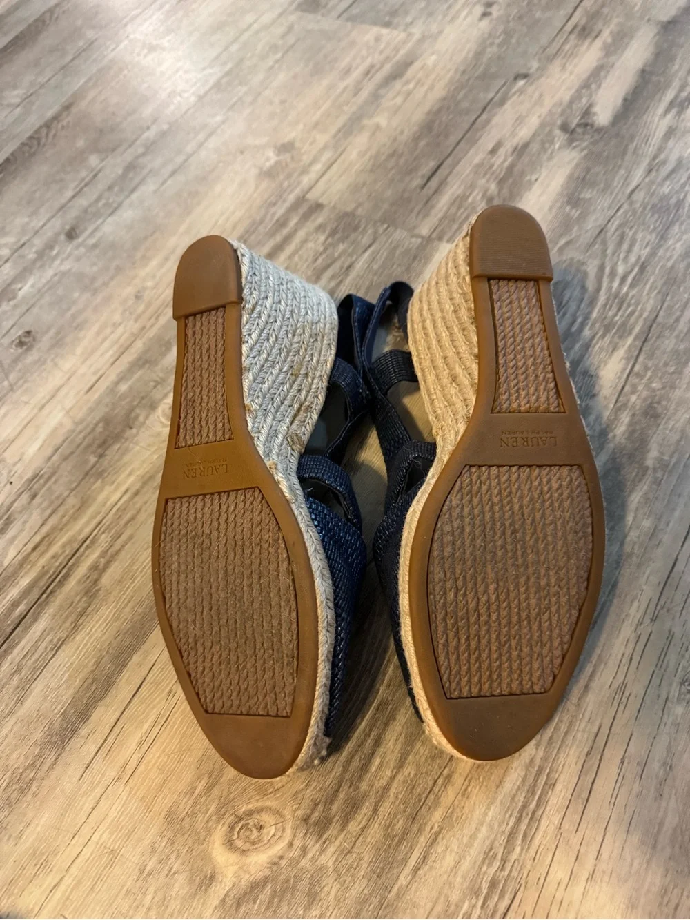 Ralph Lauren Penelope Navy Woven Slingback Espadrille Wedge Sandals Jute Toe 10